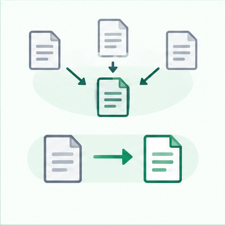 複数URLの整理と代表URL・移転先を示すイメージ